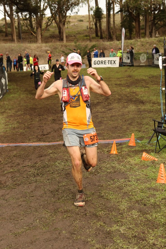 I had to out-kick that nice couple behind me that were running the marathon together. I know, I'm a jerk.